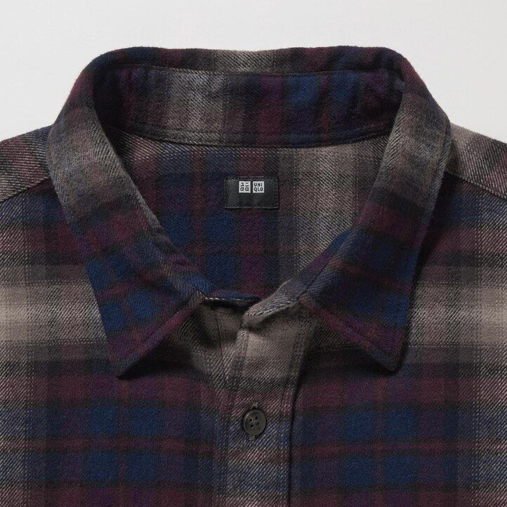 uniqlo flanellhemden reguläre passform kariert normaler kragen herrenhemden bordeauxrot