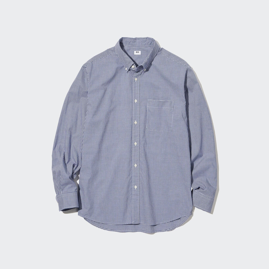 uniqlo herrenhemden aus extrafeinem baumwoll-broadcloth mit langen Ärmeln blau