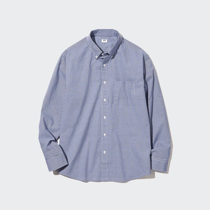 uniqlo herrenhemden aus extrafeinem baumwoll-broadcloth mit langen Ärmeln blau