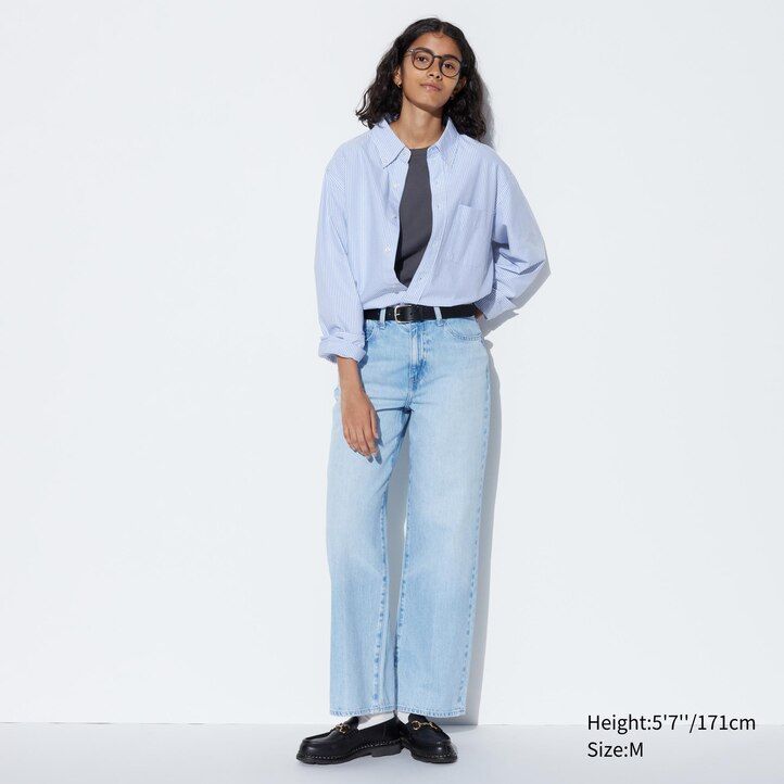 graue uniqlo herrenhemden mit streifenmuster oxford-stil und normalem kragen reguläre passform