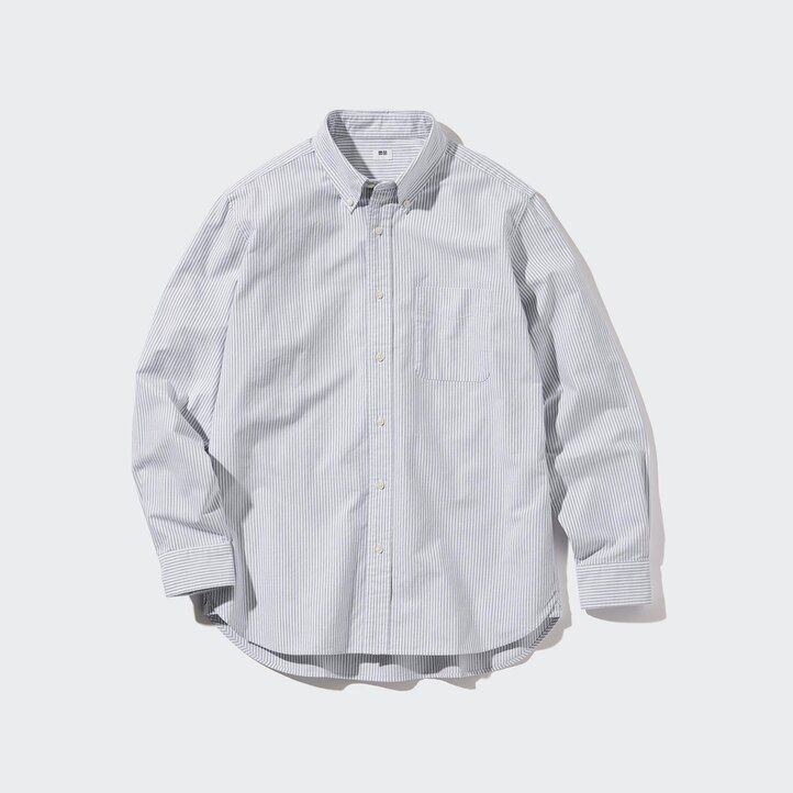 graue uniqlo herrenhemden mit streifenmuster oxford-stil und normalem kragen reguläre passform
