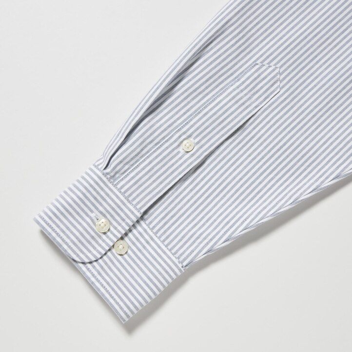 graue uniqlo herrenhemden mit streifenmuster oxford-stil und normalem kragen reguläre passform