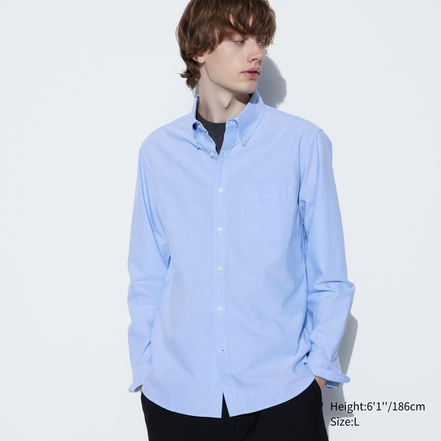 uniqlo slim fit oxford herrenhemden blau
