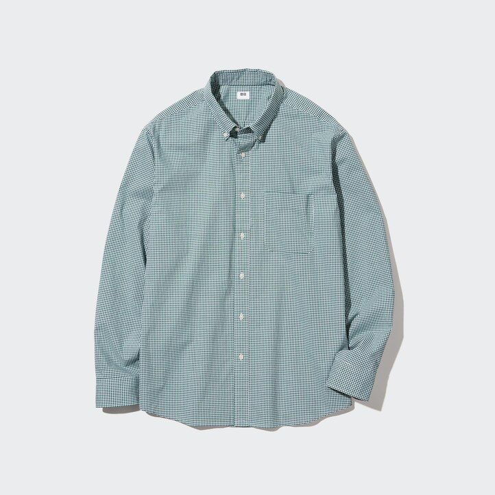 braunes uniqlo herrenhemd aus extrafeinem baumwoll-broadcloth mit karomuster regulärer passform und button-down-kragen modell „extra fine cotton broadcloth regular fit.