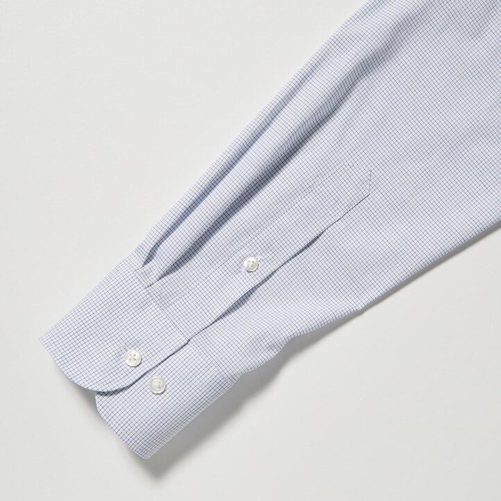 uniqlo easyre stretch slim fit herrenhemd mit karomuster und halboffenem kragen blau