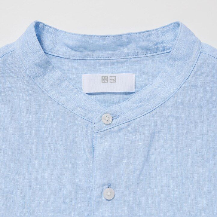 uniqlo herren-t-shirt aus 100 premium-leinen mit normaler passform und stehkragen blau