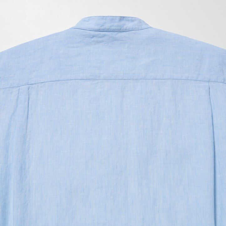 uniqlo herren-t-shirt aus 100 premium-leinen mit normaler passform und stehkragen blau