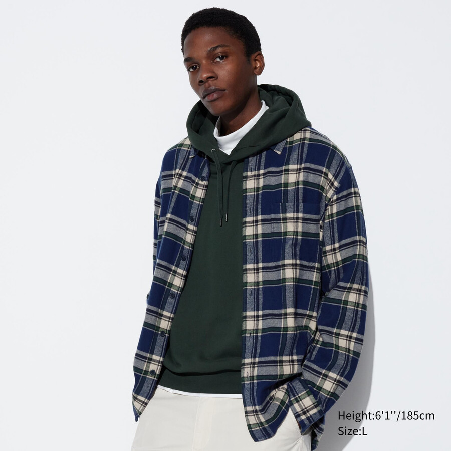 uniqlo flanellhemden reguläre passform kariert normaler kragen herrenhemden blau