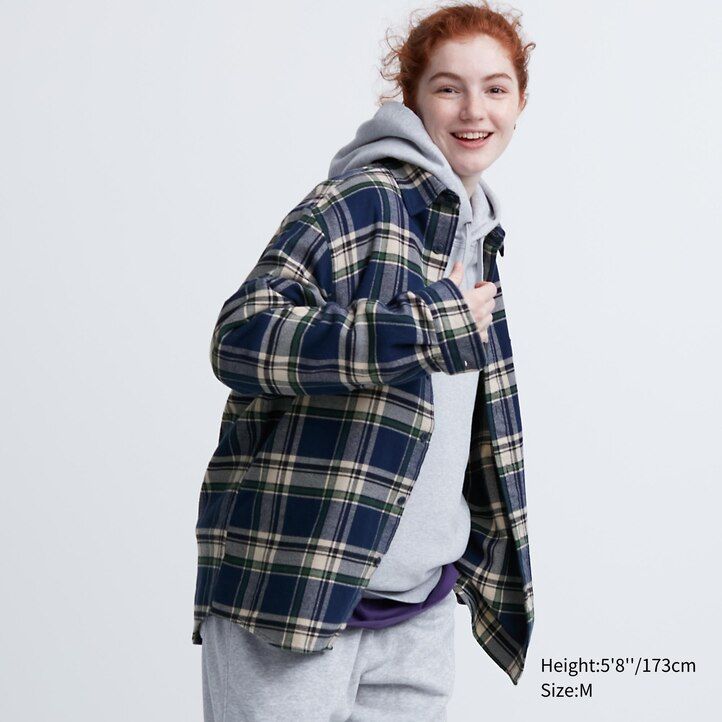 uniqlo flanellhemden reguläre passform kariert normaler kragen herrenhemden blau