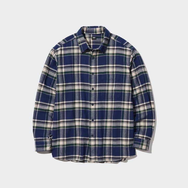 uniqlo flanellhemden reguläre passform kariert normaler kragen herrenhemden blau