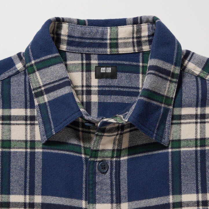 uniqlo flanellhemden reguläre passform kariert normaler kragen herrenhemden blau