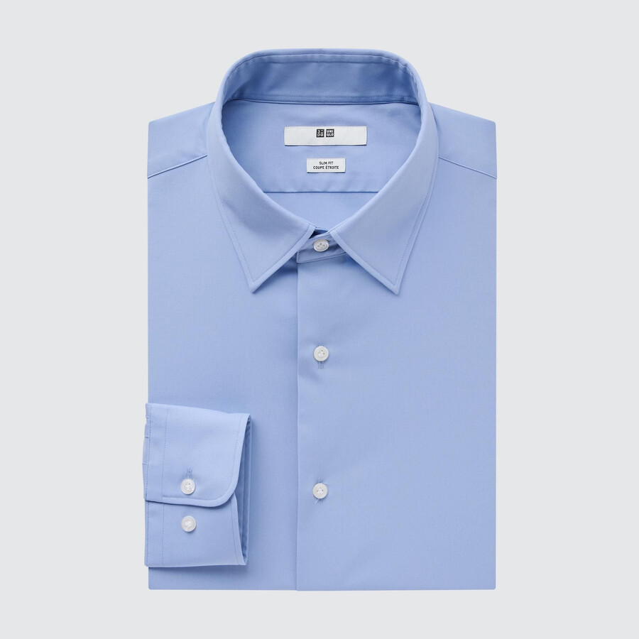 uniqlo easyre broadcloth stretch slim fit herren-t-shirt mit normalem kragen blau