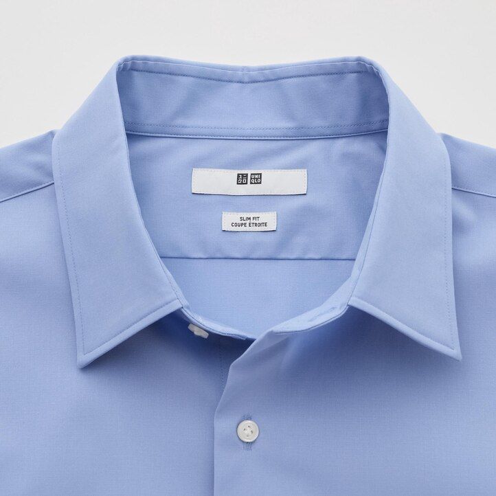 uniqlo easyre broadcloth stretch slim fit herren-t-shirt mit normalem kragen blau