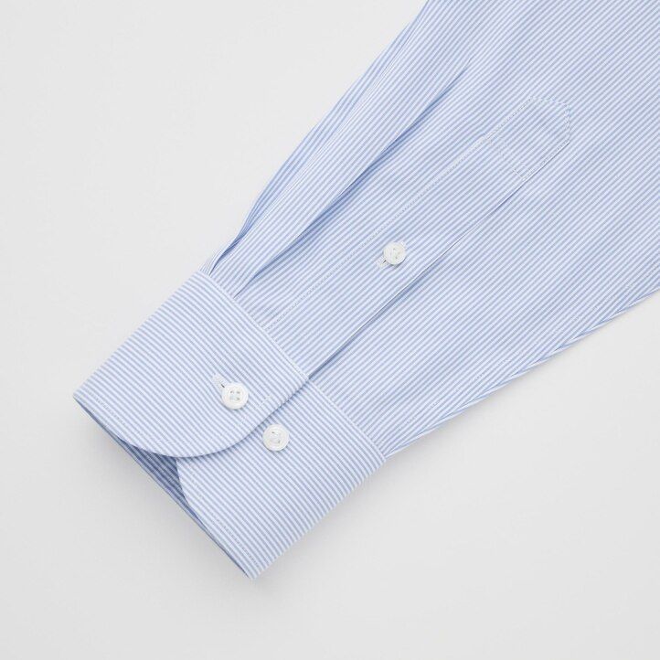 uniqlo herrenhemd bügelfrei schmal geschnitten gestreift mit halboffenem kragen blau