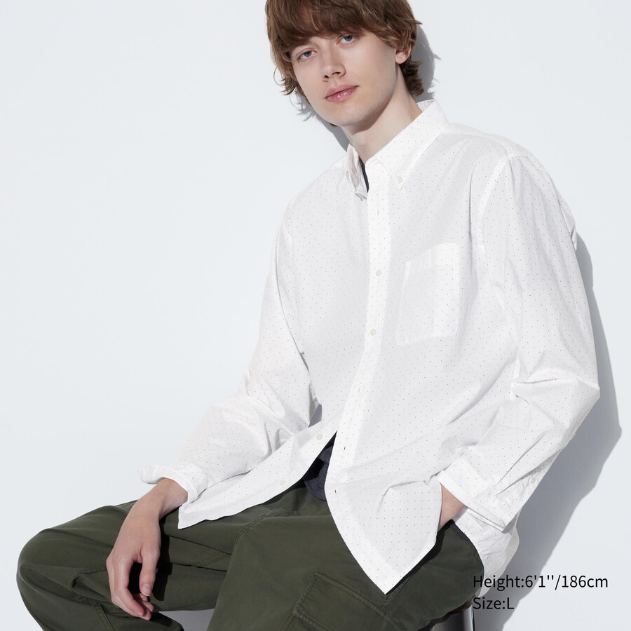uniqlo herrenhemden aus extrafeinem baumwoll-broadcloth mit print und knopfleiste weiß