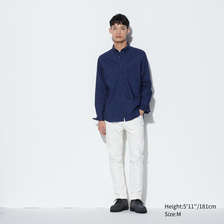 uniqlo herrenhemden aus extrafeinem baumwoll-broadcloth mit print und knopfleiste weiß