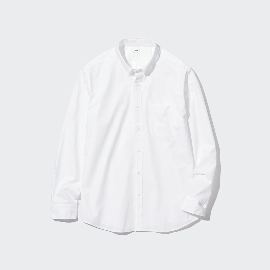 weiße uniqlo herrenhemden aus extrafeinem baumwoll-broadcloth mit langen Ärmeln