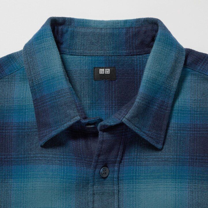 schwarzes uniqlo herren-flanellhemd mit karomuster regulärer passform und normalem kragen