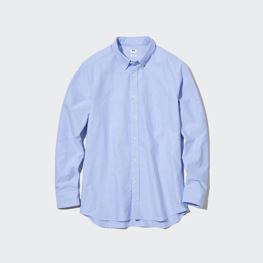 uniqlo herren-oxfordhemd mit schmaler passform und knopfleiste blau