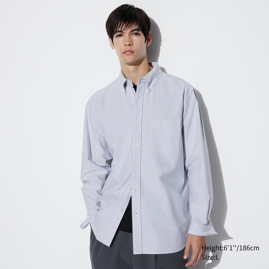 uniqlo herren-oxfordhemden schmal geschnitten gestreift grau