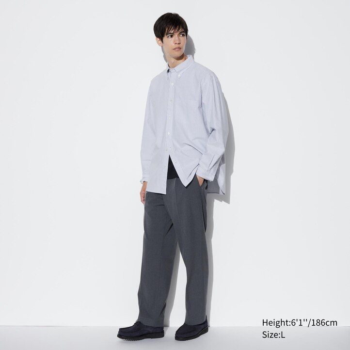 uniqlo herren-oxfordhemden schmal geschnitten gestreift grau