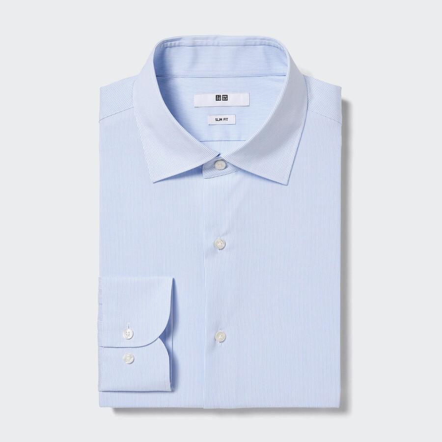 uniqlo easyre stretch slim fit herrenhemd mit streifenmuster und halboffenem kragen blau
