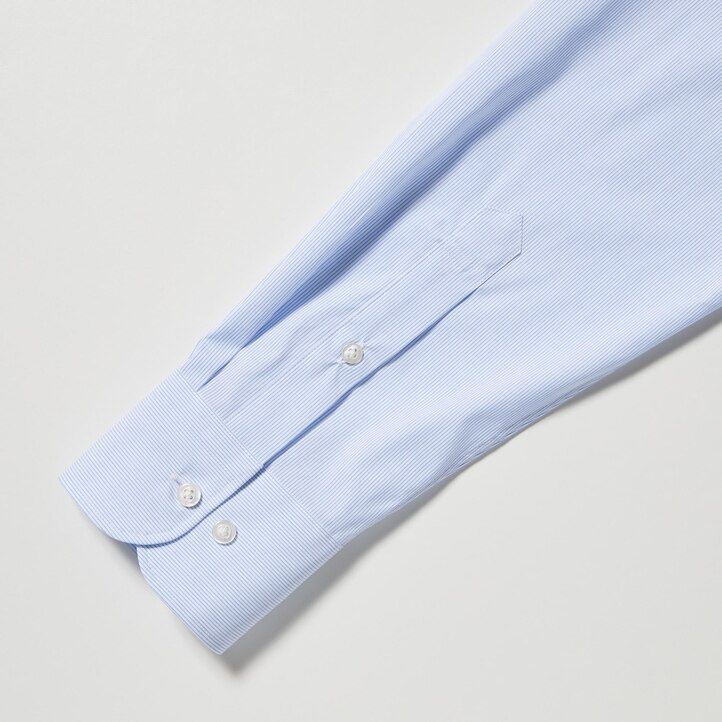 uniqlo easyre stretch slim fit herrenhemd mit streifenmuster und halboffenem kragen blau