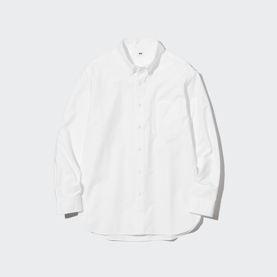 uniqlo herrenhemden reguläre passform oxford-stil button-down-kragen weiß