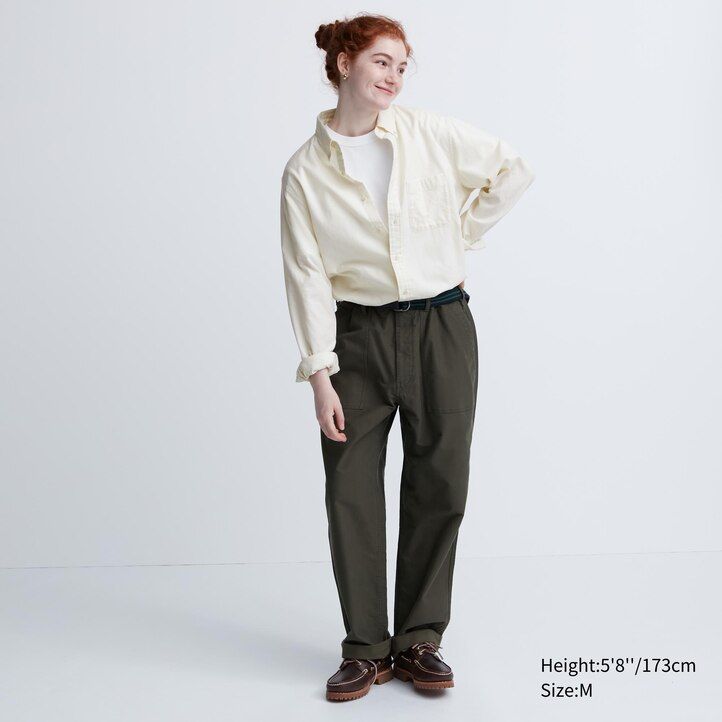 uniqlo flanell-t-shirt mit regulärer passform herrenhemden olivgrün
