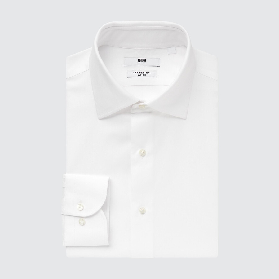 weißes uniqlo herren super non iron slim fit t-shirt mit halbgeschnittenem kragen