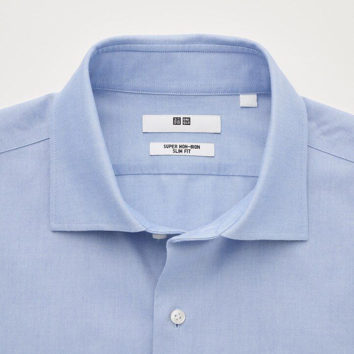 weißes uniqlo herren super non iron slim fit t-shirt mit halbgeschnittenem kragen