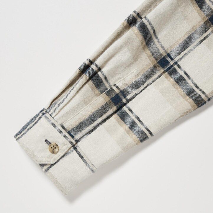 uniqlo herren-flanellhemd reguläre passform kariert normaler kragen beige