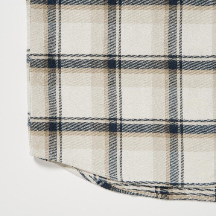 uniqlo herren-flanellhemd reguläre passform kariert normaler kragen beige