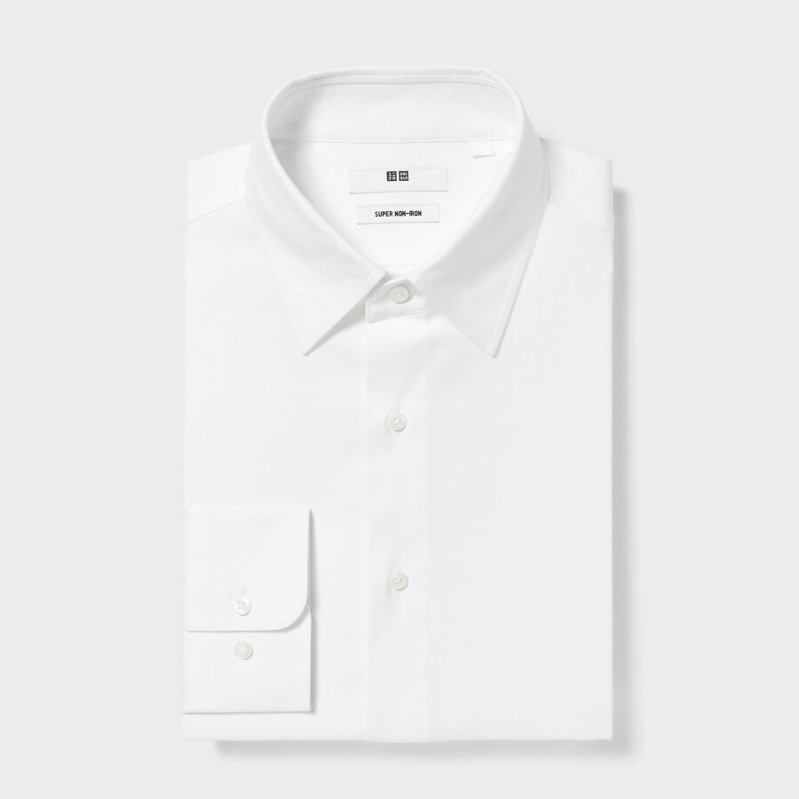 weißes uniqlo herren-super-bügelfreies regular fit-hemd mit normalem kragen
