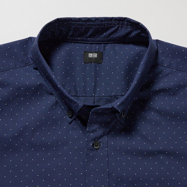 uniqlo herrenhemd aus extrafeinem baumwoll-broadcloth normale passform bedruckt button-down-kragen weiß