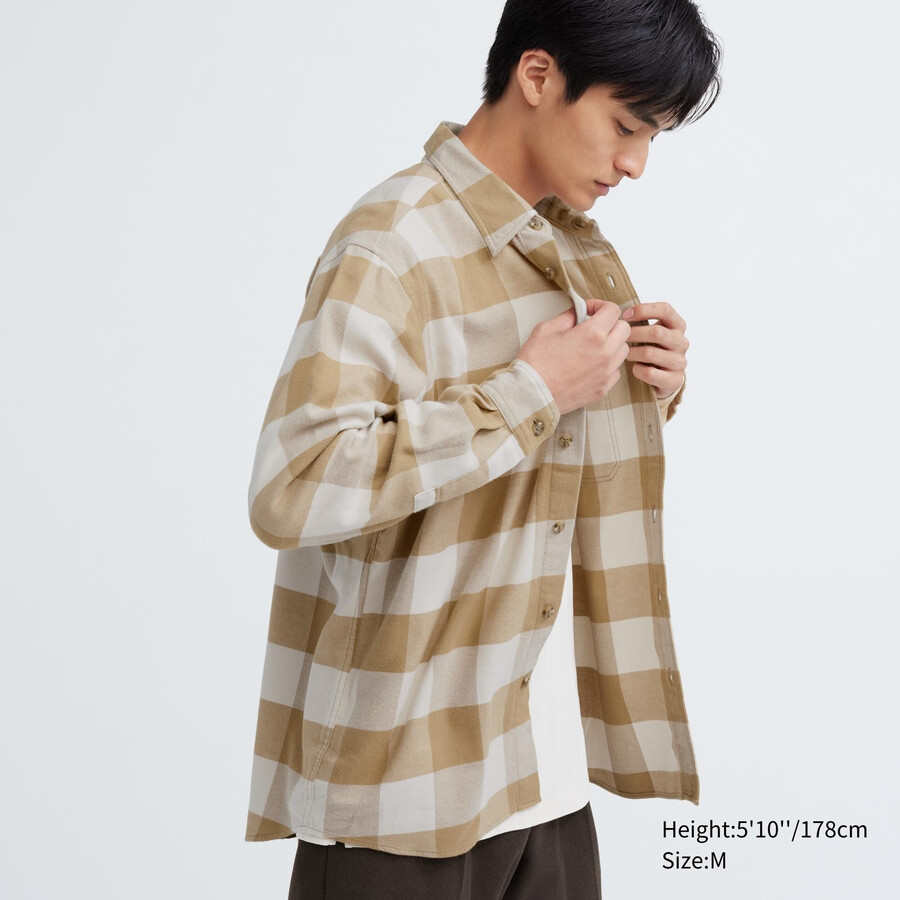 uniqlo herren-flanellhemden mit karomuster beige