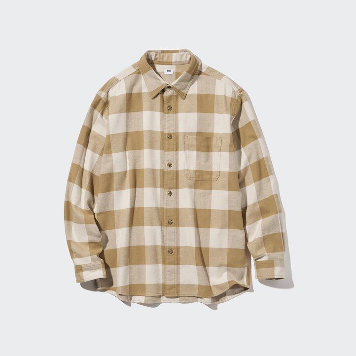 uniqlo herren-flanellhemden mit karomuster beige