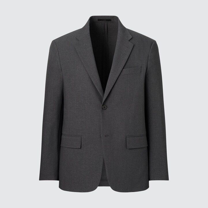 dunkelgraue herrenanzüge von uniqlo airsense ultra light in wolloptik