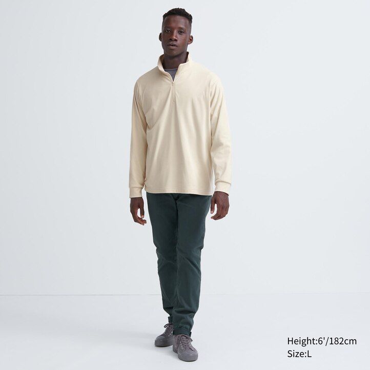 uniqlo fleece stretch herren-t-shirt mit halbem reißverschluss schwarz