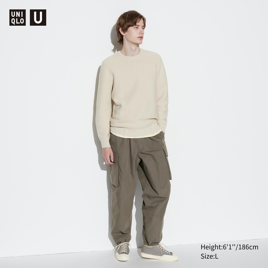 uniqlo wide fit parachutergo herrenhose olivgrün