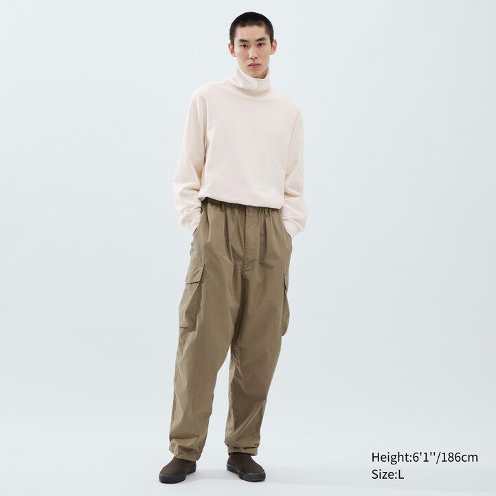 uniqlo wide fit parachutergo herrenhose olivgrün