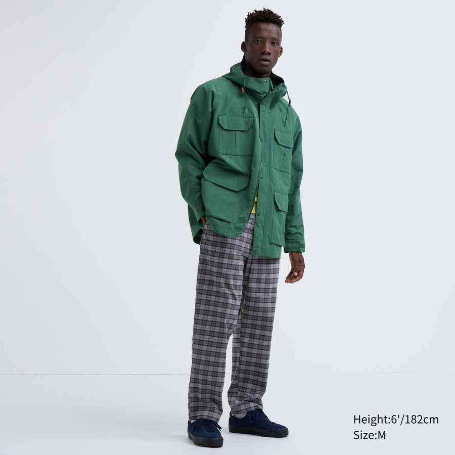graue uniqlo flanellhose mit einfachem muster knöchellang