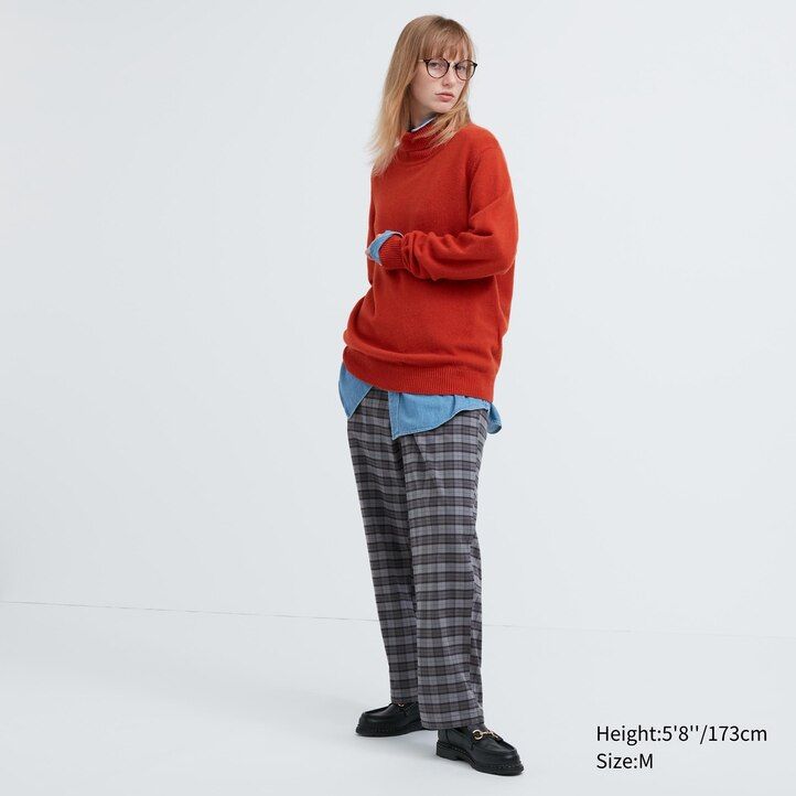 graue uniqlo flanellhose mit einfachem muster knöchellang