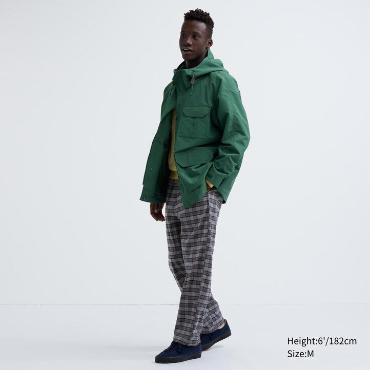 graue uniqlo flanellhose mit einfachem muster knöchellang