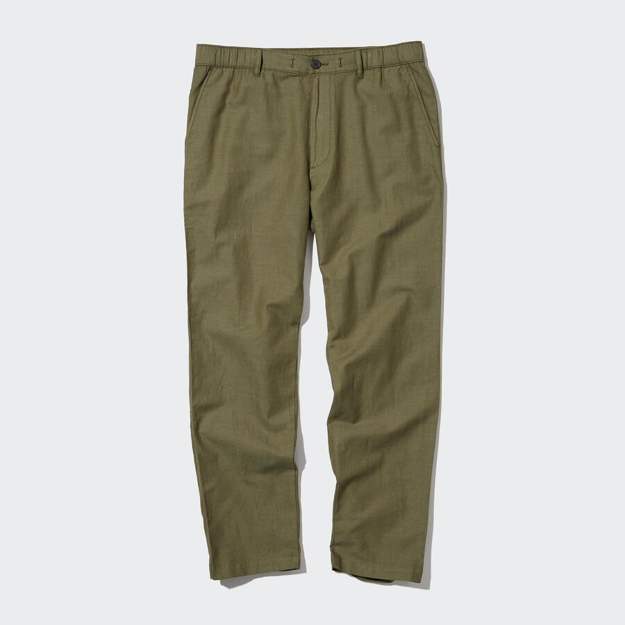 uniqlo herrenhose in olivgrün leinenmischung bequeme passform