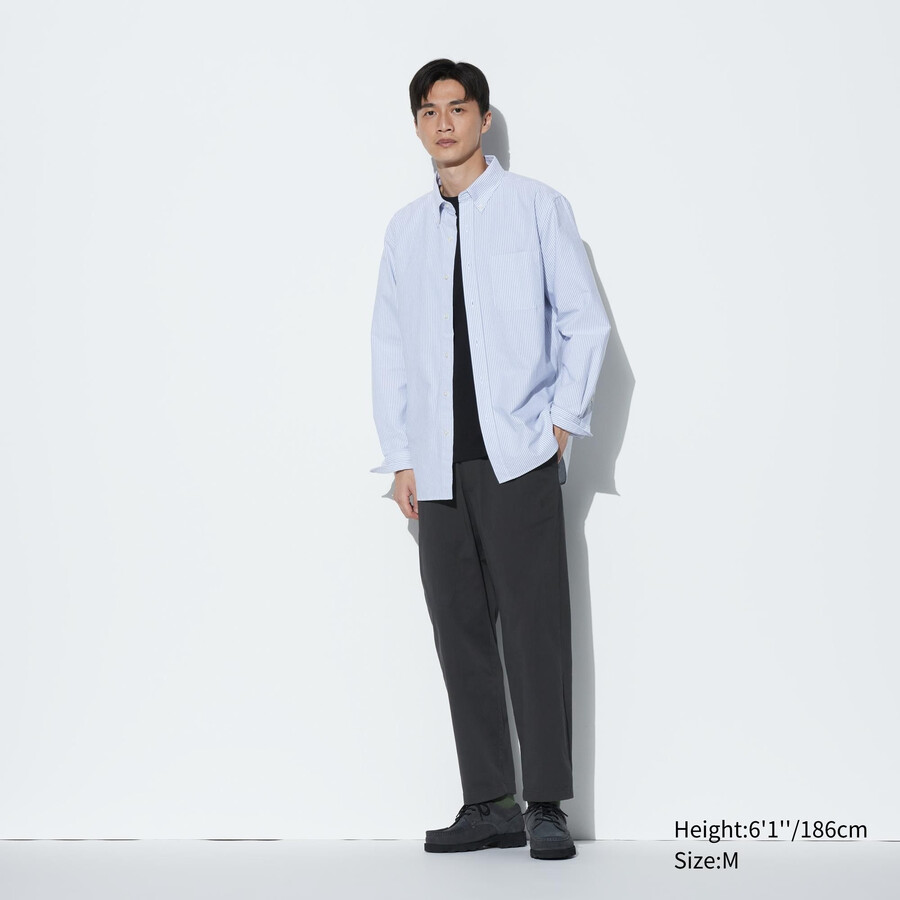 uniqlo herren-baumwollhose lockere passform knöchellänge dunkelgrau