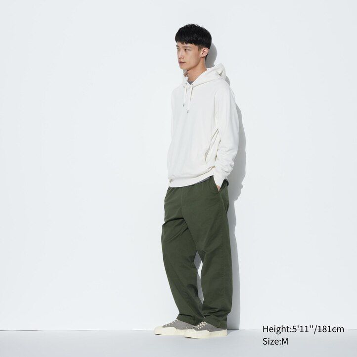 uniqlo herren-baumwollhose lockere passform knöchellänge dunkelgrau