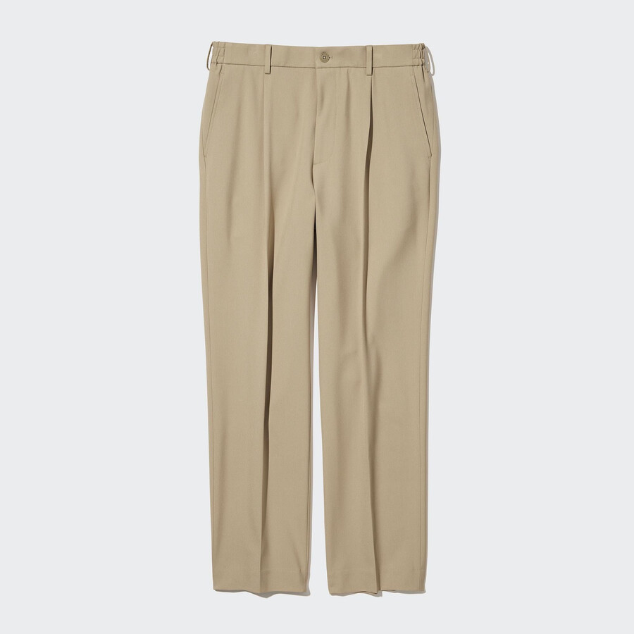 uniqlo herrenhose mit zwei-wege-stretch bundfalten und schmal zulaufendem bein beige