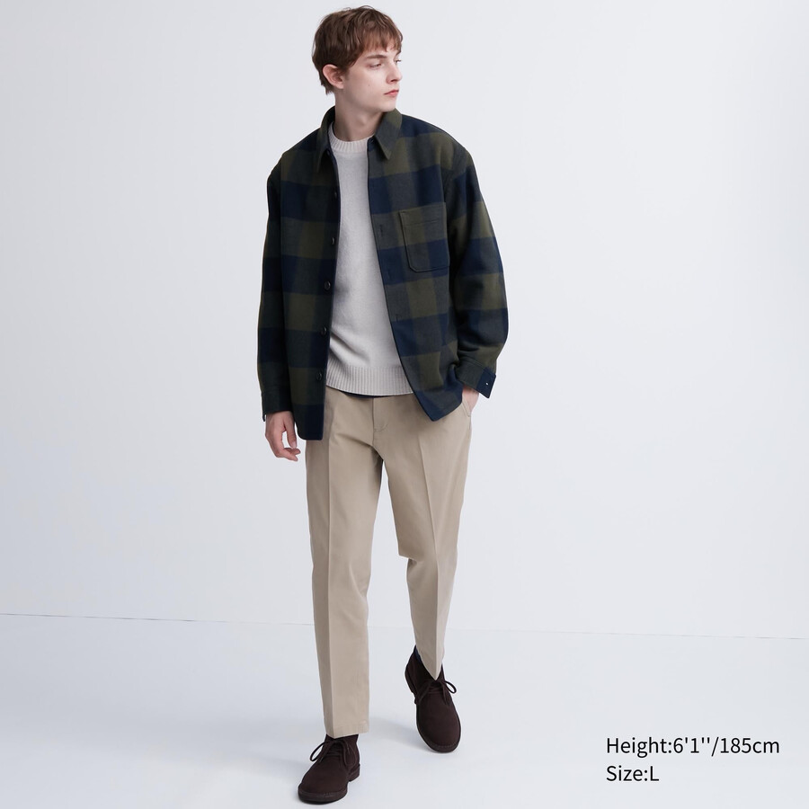 beige herren-hose von uniqlo modell smart cotton like knöchellang