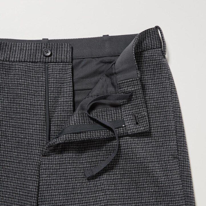 graue uniqlo herren-hose „smart gun club mit karomuster knöchellang